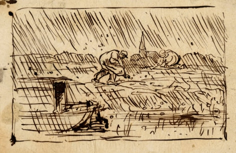 Charles F. Daubigny, La Gr&egrave;le    Pen and ink on papier calque 4 11/16 x 7 inches