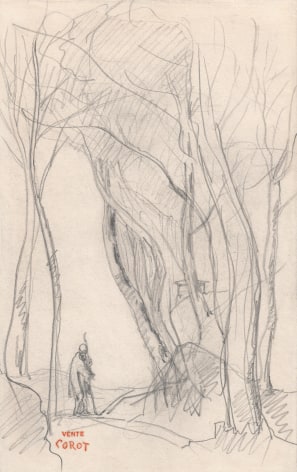 Jean-Baptiste-Camille Corot, Man on Path Near Poitiers Graphite on paper 10 5/9 x 6 1/2 inches