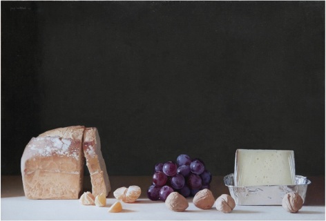 Josep Santilari Perarnau    Bread, Grapes and Walnuts, 2008    Oil on canvas 16 1/8 &times; 23 5/8 inches