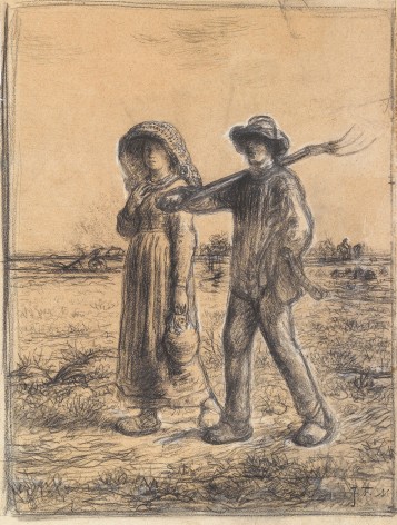 Jean-François Millet  The Departure for the Fields (Le Depart Pour Les Champs), 1863    Conte on paper 17 1/4 x 11 3/4 inches
