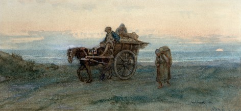 Josef Israels The Seaweed Gatherers Return, 1864 Watercolor on paper ​7 3/8 x 16 inches