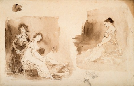 Eugene delacroix Figures after Goya's Les Caprices    Pen and brown ink with wash on paper 8 7/8 x 13 1/2 inches