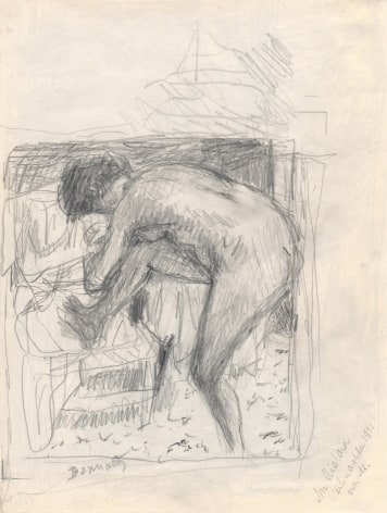 Pierre Bonnard Nude at the Bath, c. 1924 Verso: Landscape  Pencil on paper 9 &frac34; x 6 7&frasl;8 inches