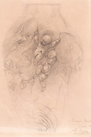 L&rsquo;Air, Putti Surprising a Bird 1879   Graphite and charcoal with stumping on paper 14 5/16 x 10 3/4 inches