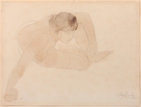 August Rodin, Small Crouching Figure (Petite figure accroupie), 1896-1899  Graphite and watercolor on wove paper mounted to original board  9 7/8 x 12 3/4 in