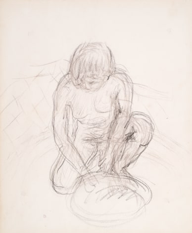 Crouching Nude,&nbsp;c. 1910-1918    Pencil and black chalk on paper  12 3/16 x 10 inches  Stamped lower left