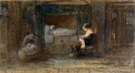 Jozef Israels The Sick Room, c. 1895 Watercolor on card ​4 x 7 3/4 inches