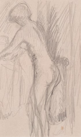 PIERRE BONNARD French, 1867-1947 . Nu &agrave; sa Toilette, circa 1924 . Graphite on paper 6 15/16 x 4 3/8 inches (17.6 x 11.1 cm) Stamped lower right