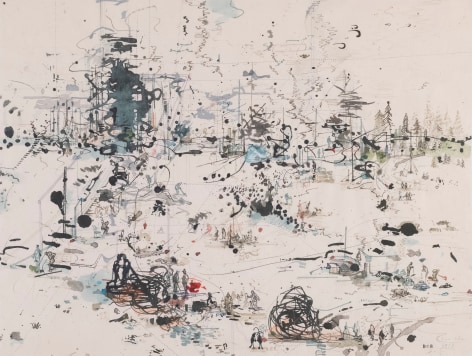 David Scher  My Country Is Where I Stand It Up, 1998    Ink and watercolor on handmade linen paper  18 x 23 5/8 inches Courtesy of the artist