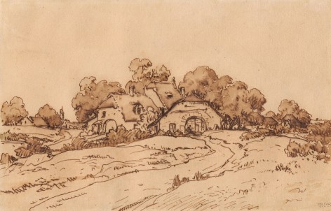 Houses Under the Trees, c. 1860-62     Pen and brown ink on paper 12 1/4 x 8 1/4 inches