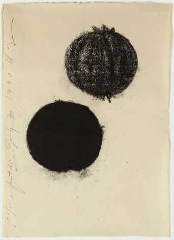 Donald Sultan Two Fruites July 30, 1990 Charcoal on paper 11 1/2 x 8 inches