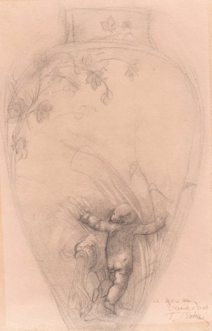 L&rsquo;Eau, Putto Playing in the Reeds near a Spring, 1879   Graphite and charcoal with stumping on paper 14 5/16 x 10 3/4 inches