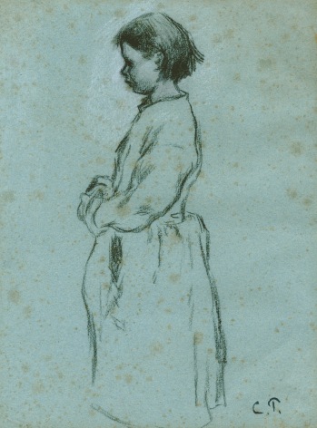 Peasant Girl Standing  Black chalk heightened with white chalk on blue paper 12 1/4 x 9 5/8 inches Initialed lower right