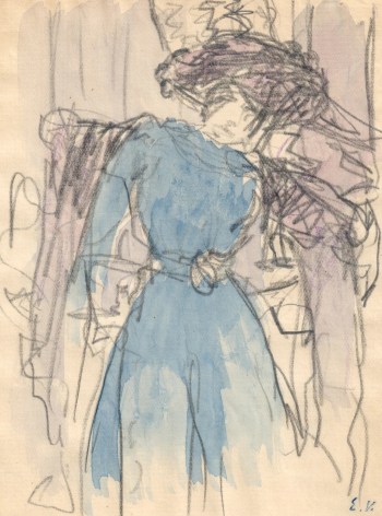Woman in a Blue Dress, c. 1908-09    Watercolor and graphite on paper 5 1/16 x 3 13/16 inches