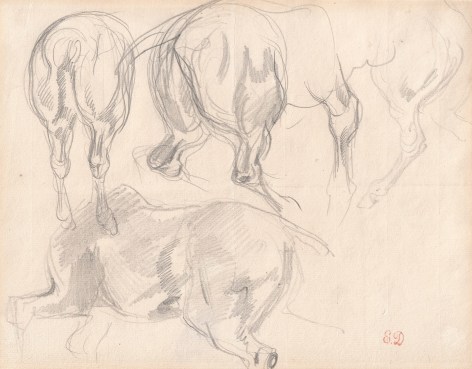 Eugene Delacroix Study of Horses Rumps    Pencil on paper 7 1/2 x 9 3/4 inches