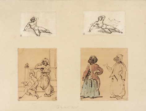 Theodore Gericault Four drawings: Two Reclining Male Nudes and Two Studies of Arabs