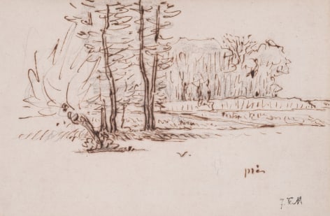 Jean-François Millet Study of Trees (Etude d'arbres)    Pen and ink on paper with pencil  4 3/8 x 6 1/2 inches