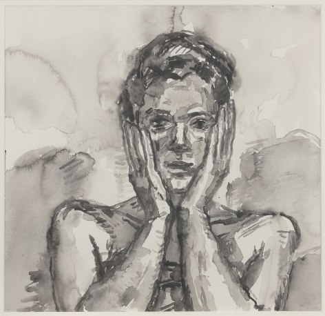 Graham Nickson  Head in Hands, 2001  Ink on paper 15 x 15 3/4 inches (38.1 x 40 cm)