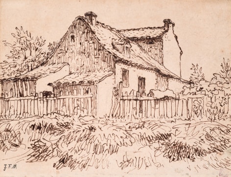 Jean-François Millet Cottage in Vichy (Maison à Vichy)   Pen and ink on paper with pencil  6 1/8 x 7 15/16 inches