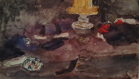 Edouard Vuillard, The Dinning Table at Valvins (La Table &agrave; Valvins), 1896 Watercolor over pencil on paper 3/1/2 x 6 inches