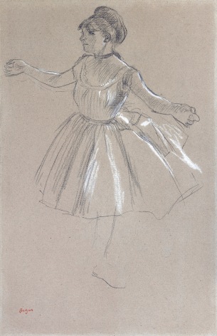 Edgar Degas  Dancer - Melina Darde, c. 1878-1880  Black chalk heightened with white on paper 18 3/8 x 12 inches