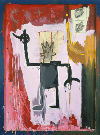 Untitled (Self-Portrait - The King), 1981, Acrylic, oil, oilstick and paper collage on wood and mirror