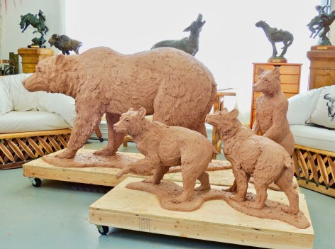 Grizzly 399 &amp; Cubs (clay model in Studio)