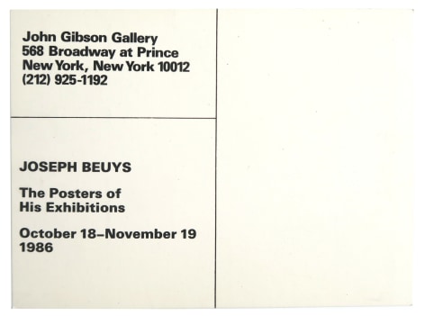 Joseph Beuys The Posters of His Exhibitions, John Gibson Gallery, Alternate Projects