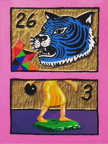 John LanzadorLady Bowler, 1996-presentacrylic on carved pineoverall installation variable;&nbsp;8 x 5 1/2 inches, eacheach a unique piece within an&nbsp;ongoing edition of 300​each signed, numbered and dated by the artist on back side