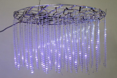 David Bowen &quot;water surface&quot; circular, ceiling mounted aperture with hanging LED and moving lights
