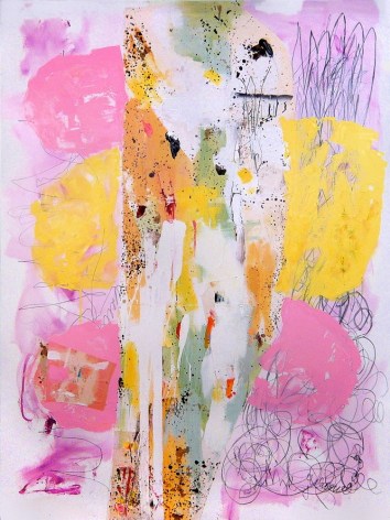 a large abstract James Brinsfield painting referencing a public park in Germany, pink and yellow like balloons or cotton candy with energetic mark making