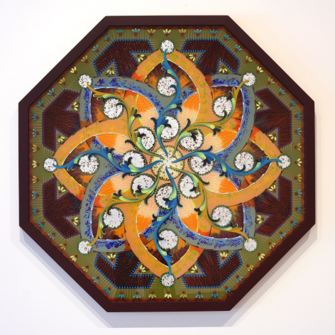 Tara Austin, Octdala 3,&nbsp;oil, acrylic and silver leaf on plexiglass, 36 x 36 inches, 2023