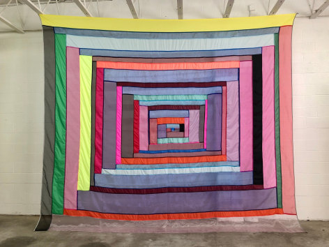 Rachel Hayes &quot;Shelter 1&quot;, see through fabric wall hanging, colorful stripes around a center