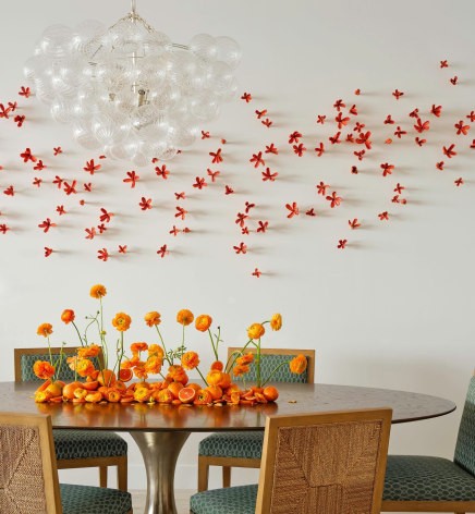 Floral Installation, Ceramic and Steel with Coral Glaze