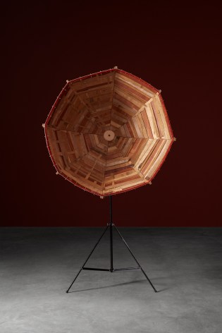 Parabolic Satellite , 2015 Plywood, light stand 78.74 x 51.18 x 19.69 inches 200 x 130 x 50 cm Dimensions variable, &nbsp;