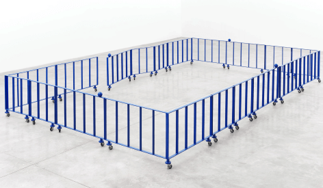 East West South North, 2007.&nbsp;Steel, polyurethane paint, casters.&nbsp;196.85 x 236.22 x 24.8 inches (500 x 600 x 63 cm)