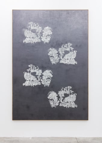 Group Show with Commonwealth and Council: Gala Porras-Kim,  2 embroidered fragments from Kertch reconstruction (2018). Graphite on paper, artist's frame, 104.25 x 72 x 2 inches (264.8 x 182.9 x 5.1 cm)
