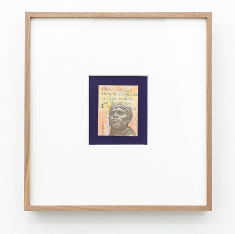 Group Show with Commonwealth and Council: Carolina Caycedo, Not a Single Issue/No hay cuesti&oacute;n &uacute;nica (2017). Marker on bank note, colored paper, frame, 13.5 x 12.5 x 1.5 inches (34.3 x 31.8 x 3.8 cm)
