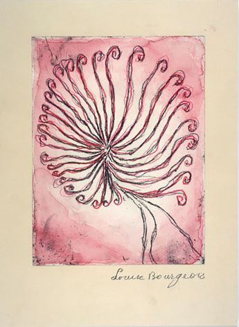Louise Bourgeois,&nbsp;Untitled, 2005. Etching, watercolor and colored pencil on paper (16.75 x 13 inches).