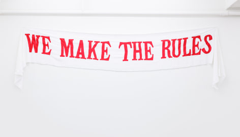 Group Show with Commonwealth and Council: Jen Smith, WE MAKE THE RULES (2010), Satin and linen, 2 x 18 inches