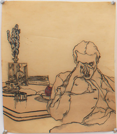 Self Portrait with Book, 1978, Graphite on paper