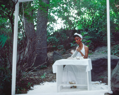 Rivers, First Draft: The Woman in White continues grating coconut, 1982/2015, Digital C-print in 48 parts,&nbsp;16h x 20w in (40.64h x 50.80w cm)