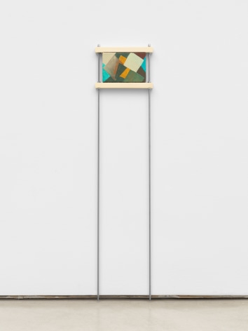 Al Svoboda, to pile on where it is pointing, 2023, Oil on linen, wood, threaded rod, and hardware, 36 x 8 x 3/4 in (91.4 x 20.3 x 1.9 cm)