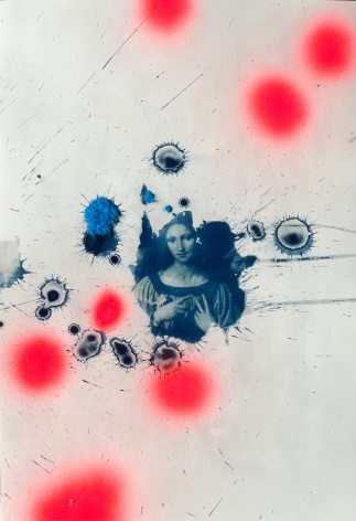 Peace, 2023 Cyanotype with spray paint and hand stitching 17 x 12 inches
