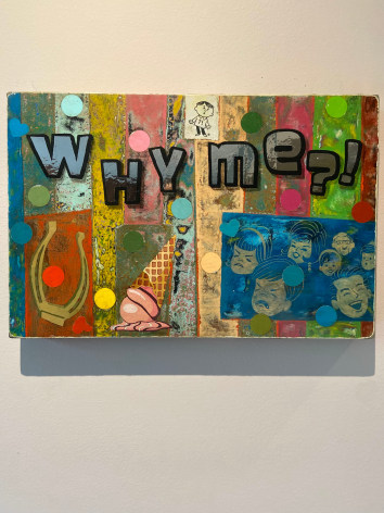 Untitled (Why Me), 2022 Enamel, oil and vinyl on formed copper 12 x 16 x 1 1/2 inches