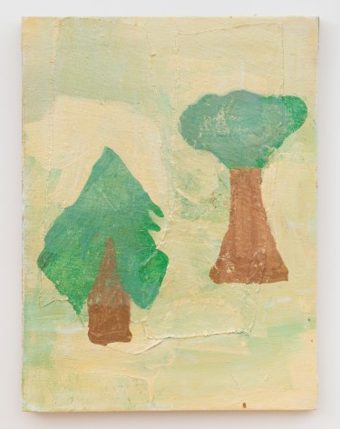 Two Trees, 1987  Acrylic and fabric collage on jute  23 3/4 x 17 3/4 inches