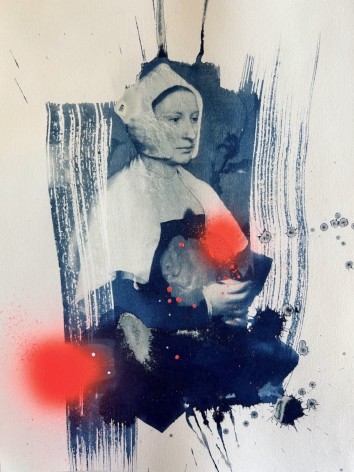 Protection, 2023 Cyanotype, spray paint and acrylic on Arches paper 9 x 12 inches