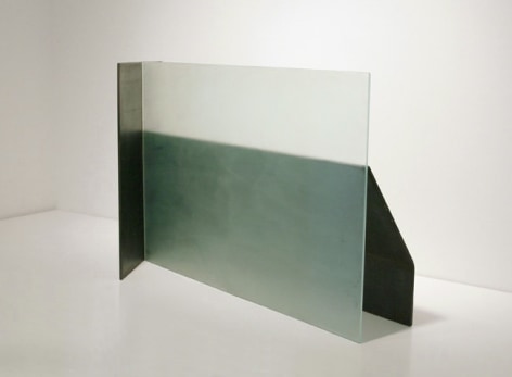 Christopher Wilmarth, Invitation #3, 1975-76  Etched glass and steel  24 x 42 x 14 inches