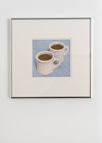 Coffee Mugs, 1989  Acrylic and pen on rag board  8 1/8 x 8 1/8 inches