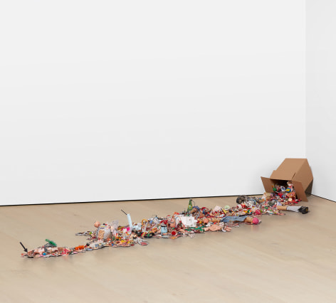Inside Out, 1991-2006 cardboard box, christmas lights, Styrofoam, and various media from the artist&rsquo;s studio 26 1/4 x 186 x 55 inches